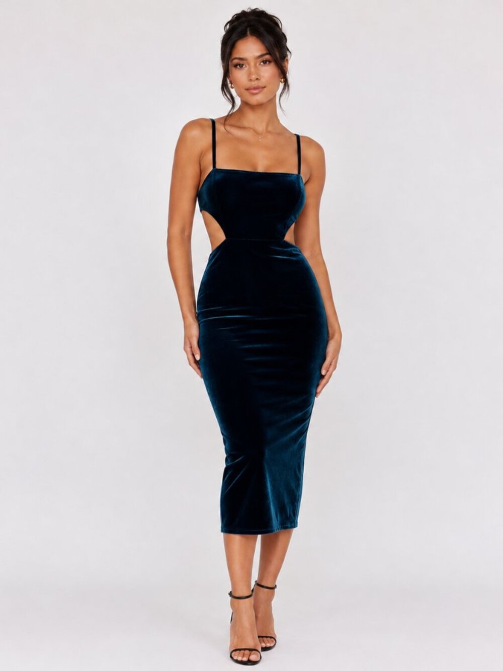 Nookie Dejavu Velvet Cutout Midi Dress in Black, Size XL